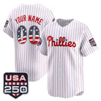 Custom Philadelphia Phillies White USA 250 Fourth of July Vapor Premier Limited Jersey - All Stitched Baseball Jersey