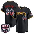 Custom Pittsburgh Pirates Black USA 250 Fourth of July Vapor Premier Limited Jersey - All Stitched Baseball Jersey