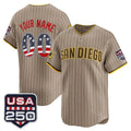Custom San Diego Padres Khaki USA 250 Fourth of July Vapor Premier Limited Jersey - All Stitched Baseball Jersey