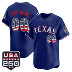 Custom Texas Rangers Royal USA 250 Fourth of July Vapor Premier Limited Jersey - All Stitched Baseball Jersey