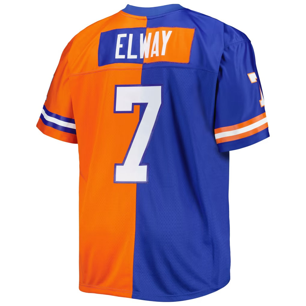 D.Broncos #7 John Elway Mitchell & Ness Royal-Orange  Big & Tall Split Legacy Retired Player Replica Football Jersey