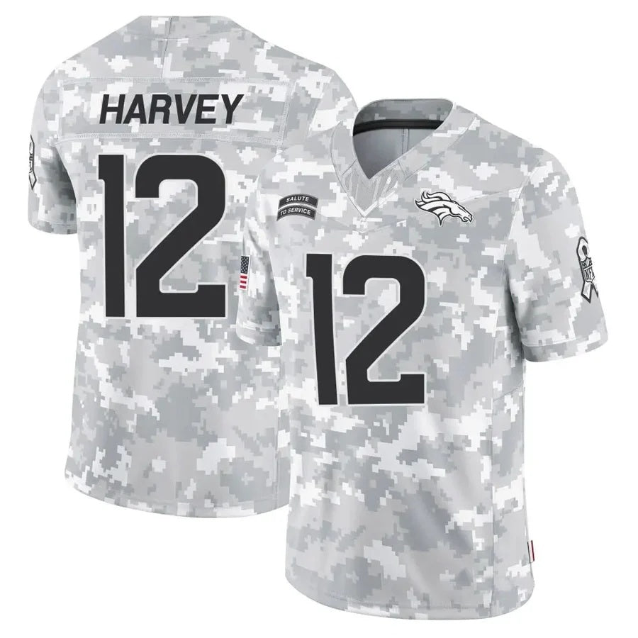 D.Broncos #12 RJ Harvey Player Arctic Camo Salute to Service Limited Football Jersey