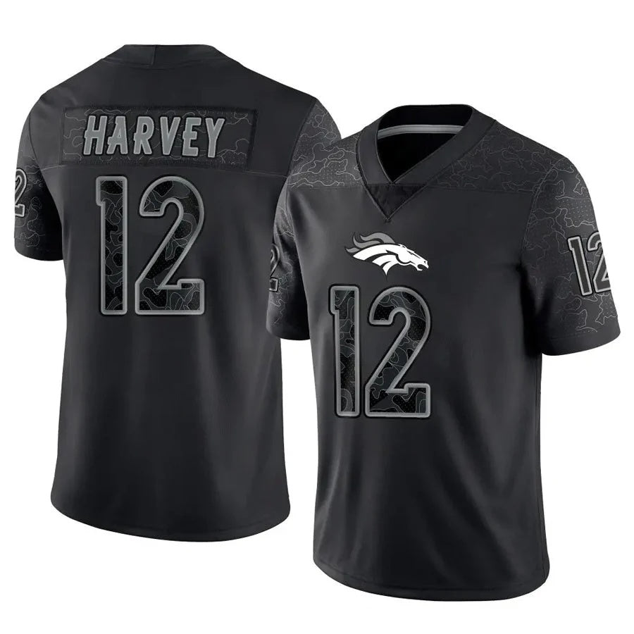 D.Broncos #12 RJ Harvey Player Black RFLCTV Limited Football Jersey