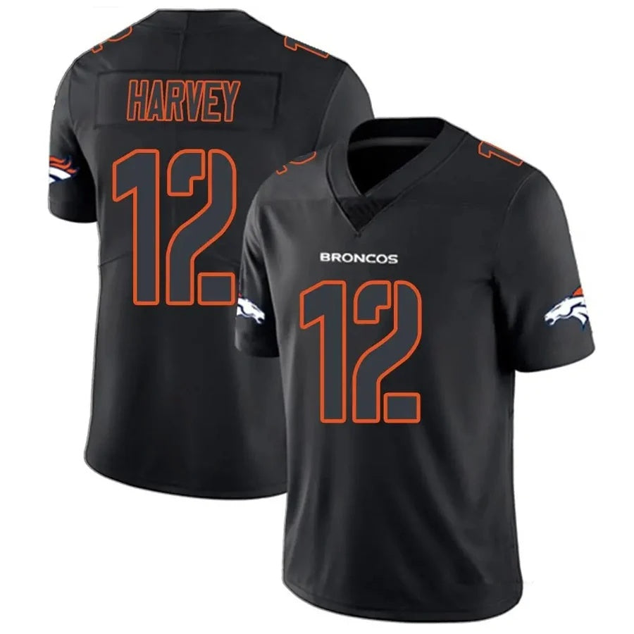 D.Broncos #12 RJ Harvey Player Limited Black Impact Football Jersey