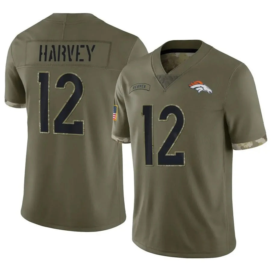 D.Broncos #12 RJ Harvey Player Limited Salute To Service Olive Football Jersey