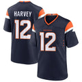 D.Broncos #12 RJ Harvey Player Navy Home Game Football Jersey