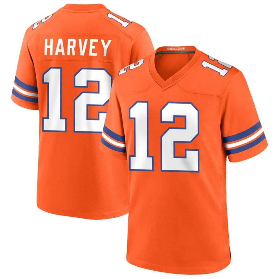 D.Broncos #12 RJ Harvey Player Orange Collection Throwback Football Jersey