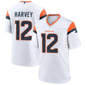D.Broncos #12 RJ Harvey Player White Home Game Football Jersey