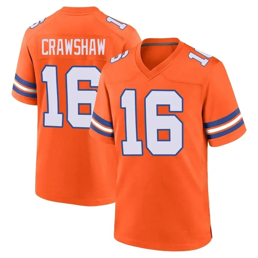 D.Broncos #16 Jeremy Crawshaw Player Orange Collection Throwback Football Jersey