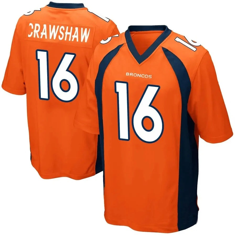 D.Broncos #16 Jeremy Crawshaw Player Orange Game Football Jersey