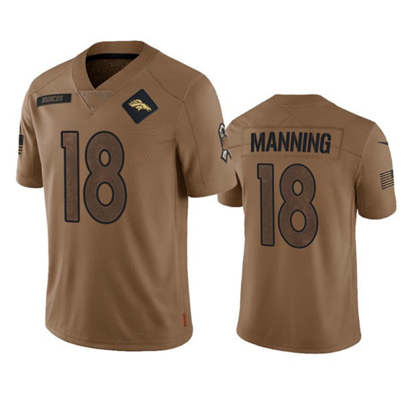 D.Broncos #18 Peyton Manning 2023 Brown Salute To Service Limited Stitched Football Jersey