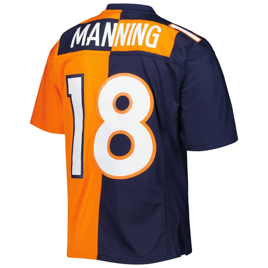 D.Broncos #18 Peyton Manning Mitchell & Ness Navy-Orange Split Legacy Replica Football Jersey