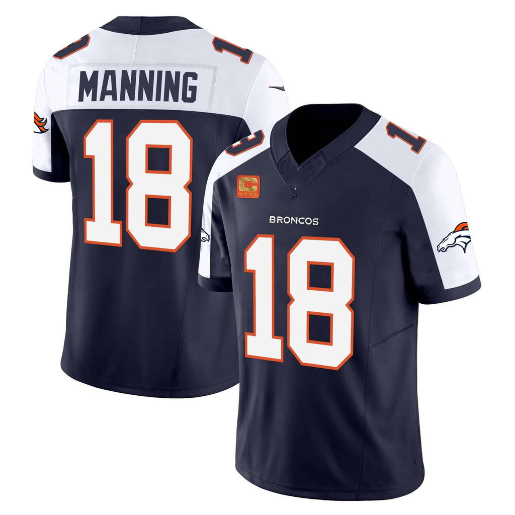 D.Broncos #18 Peyton Manning Navy 2024 F.U.S.E. With 4-Star C Patch Vapor Limited Stitched Football Jersey
