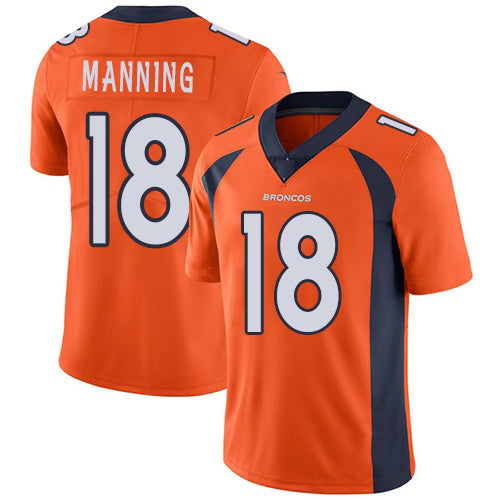 D.Broncos #18 Peyton Manning Orange Team Color Stitched Vapor Untouchable Limited Football Jersey