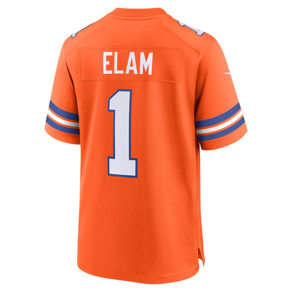 D.Broncos #1 Jason Elam Orange Retired Player Alternate Game Football Jersey