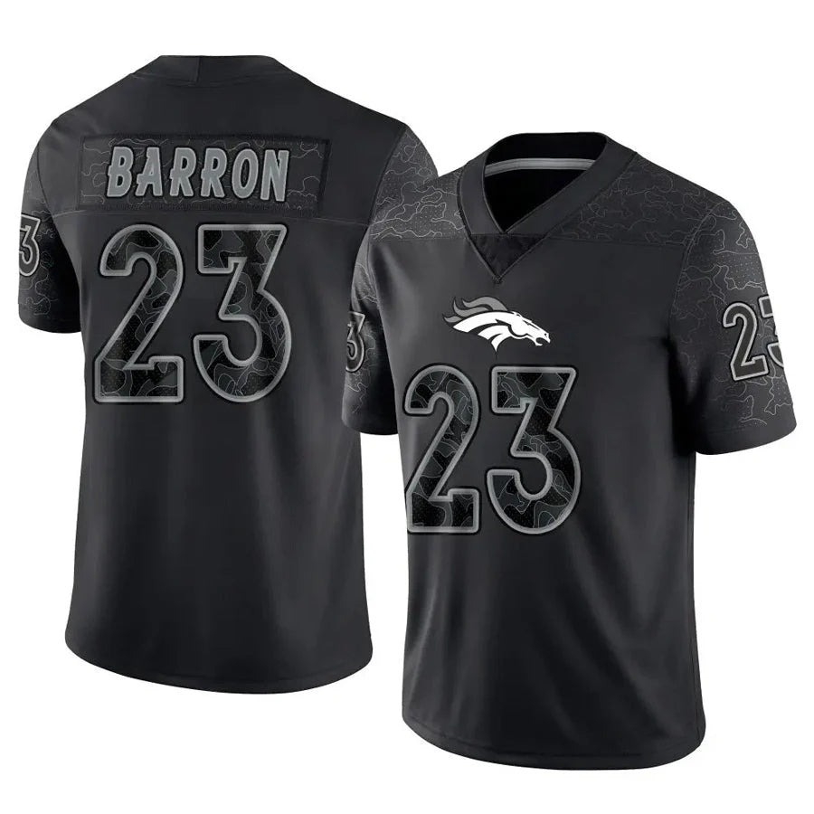 D.Broncos #23 Jahdae Barron Player Black RFLCTV Limited Football Jersey