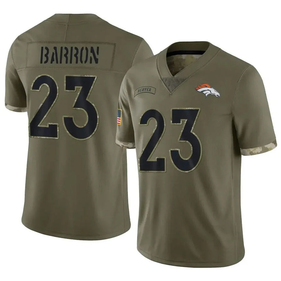 D.Broncos #23 Jahdae Barron Player Limited Salute To Service Olive Football Jersey