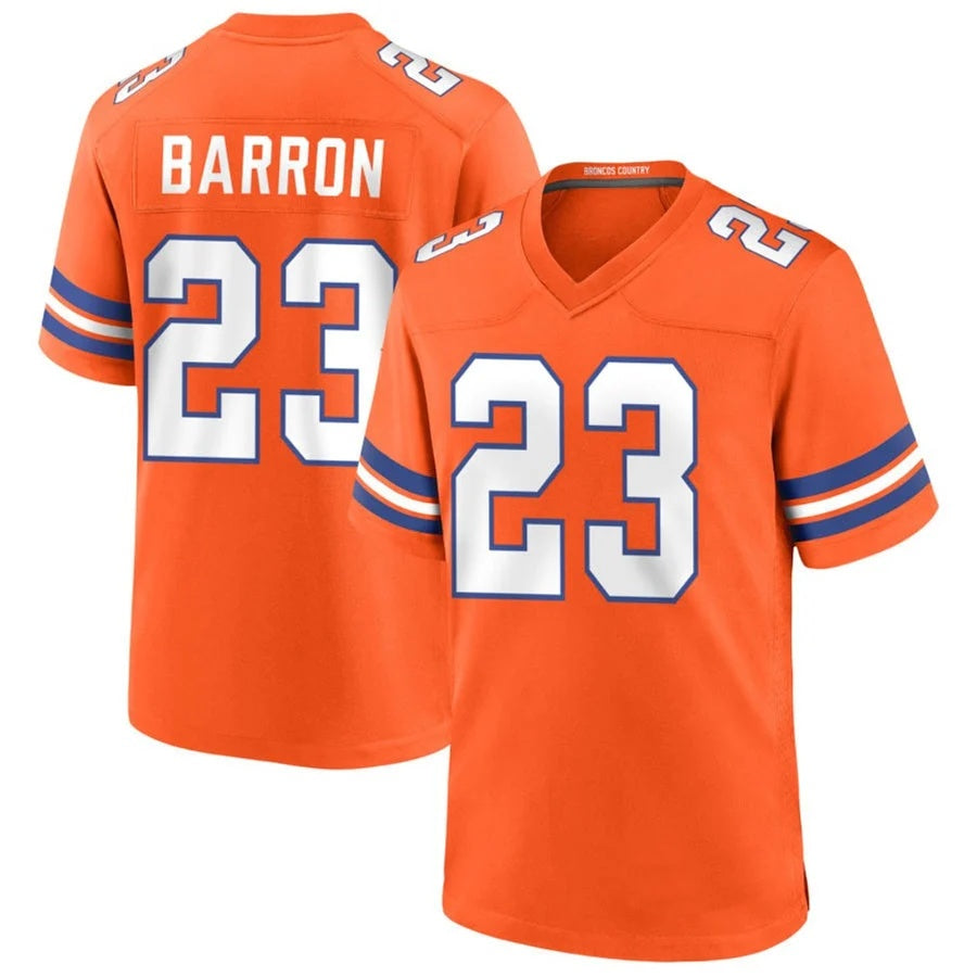 D.Broncos #23 Jahdae Barron Player Orange Collection Throwback Football Jersey