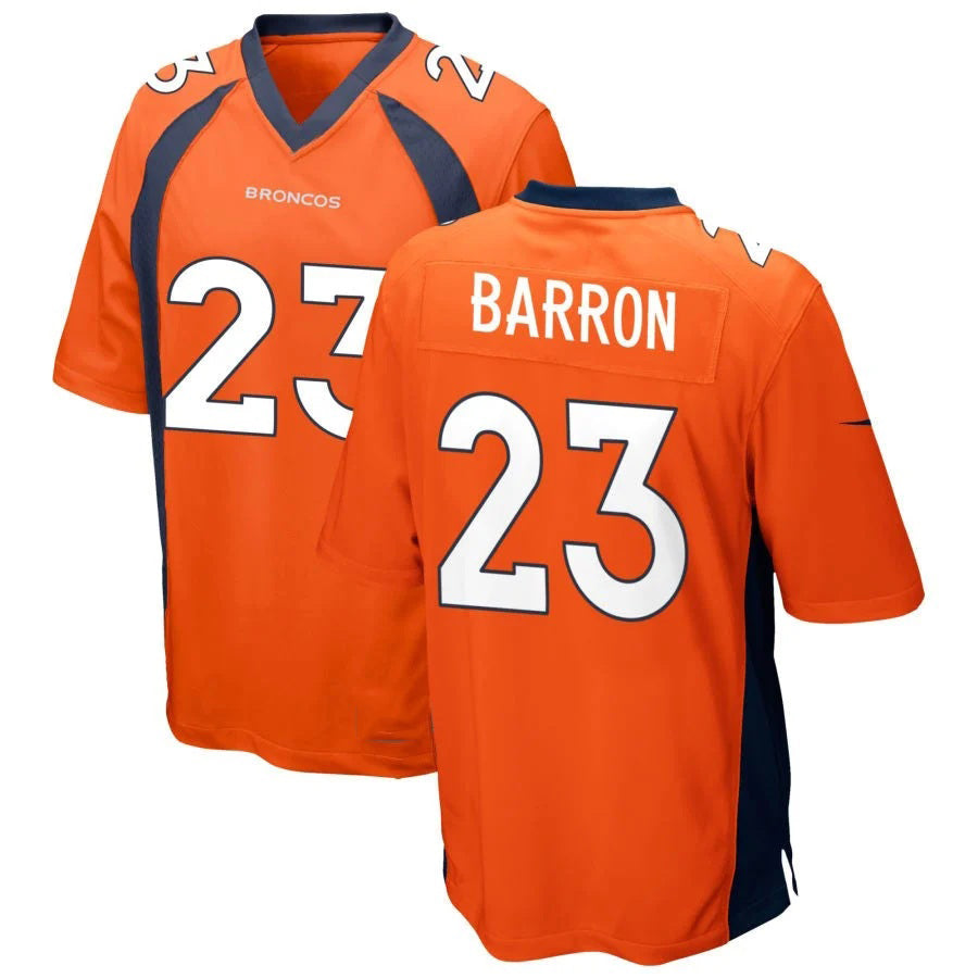 D.Broncos #23 Jahdae Barron Player Orange Game Football Jersey