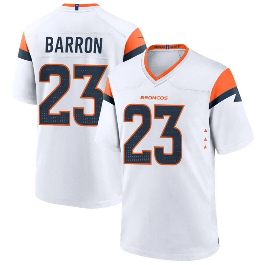 D.Broncos #23 Jahdae Barron Player Whtie Home Game Football Jersey