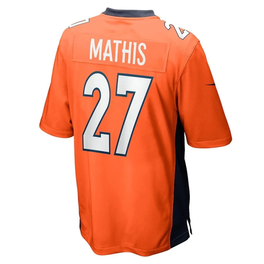 D.Broncos #27 Damarri Mathis Orange Game Player Jersey Stitched American Football Jersey