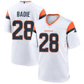 D.Broncos #28 Tyler Badie Player White Home Game Football Jersey