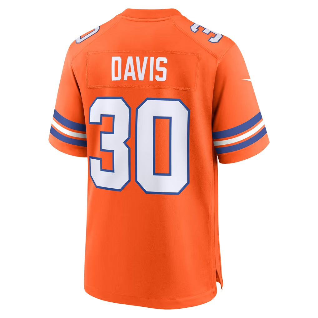 D.Broncos #30 Terrell Davis Orange Retired Player Alternate Game Football Jersey