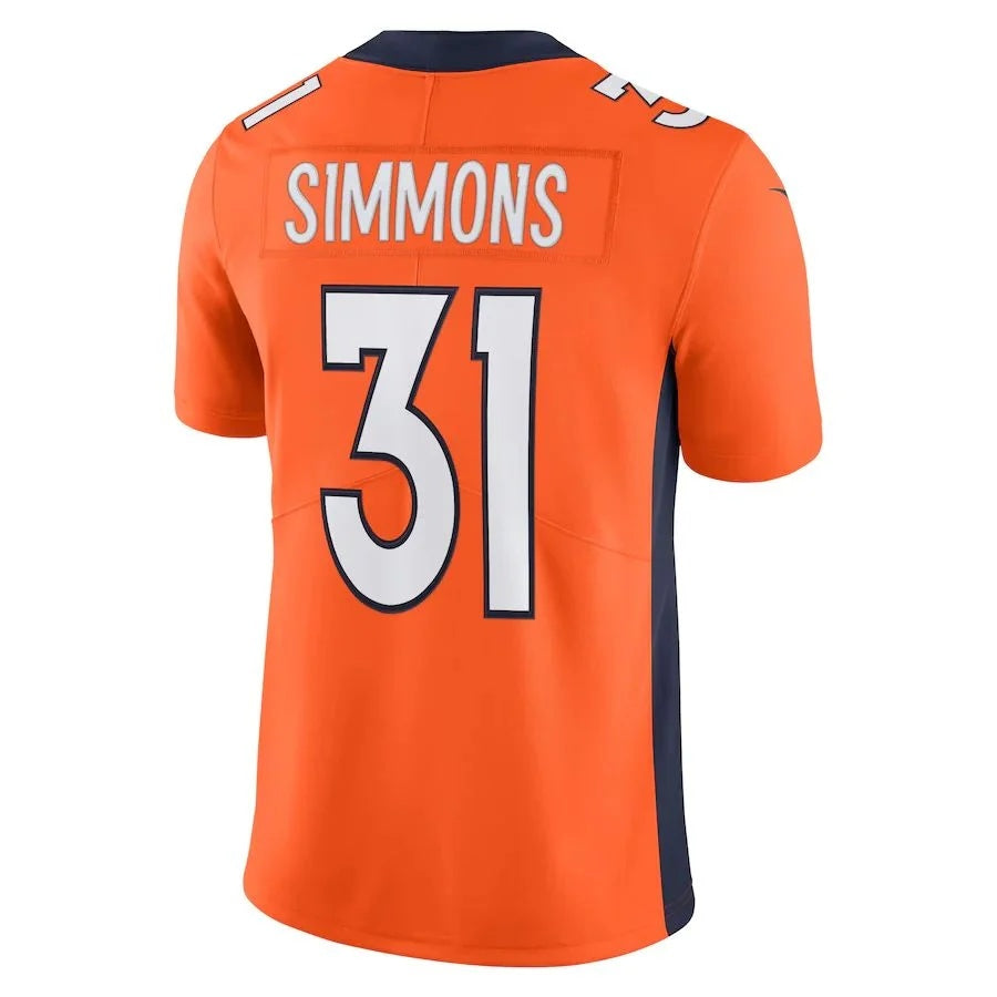 D.Broncos #31 Justin Simmons Orange Vapor Limited Stitched American Football Jersey