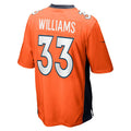 D.Broncos #33 Javonte Williams Orange Game Football Jersey