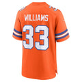 D.Broncos #33 Javonte Williams Orange Mile High Collection 1977 Throwback Player Game Football Jersey