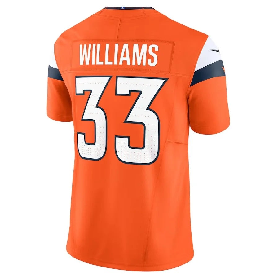 D.Broncos #33 Javonte Williams Vapor F.U.S.E. Limited Jersey - Orange American Football Jersey