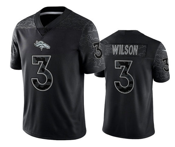 D.Broncos #3 Russell Wilson Black Reflective Limited Stitched Football Jersey