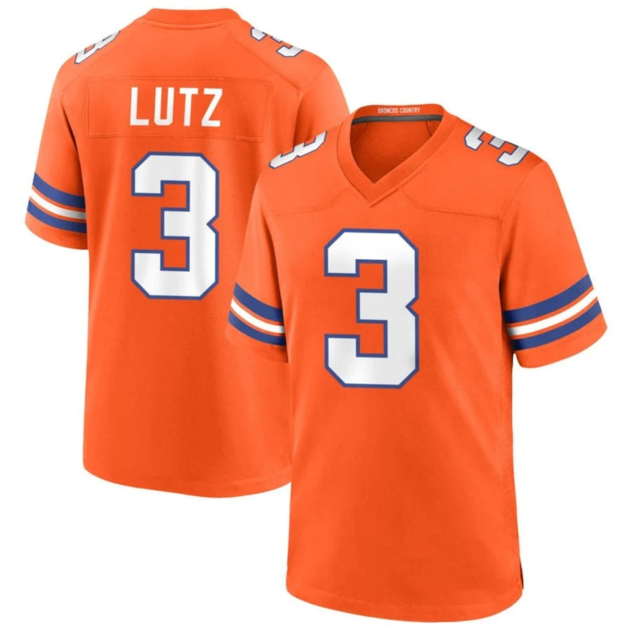 D.Broncos #3 Wil Lutz Player Orange Collection Throwback Game Football Jersey
