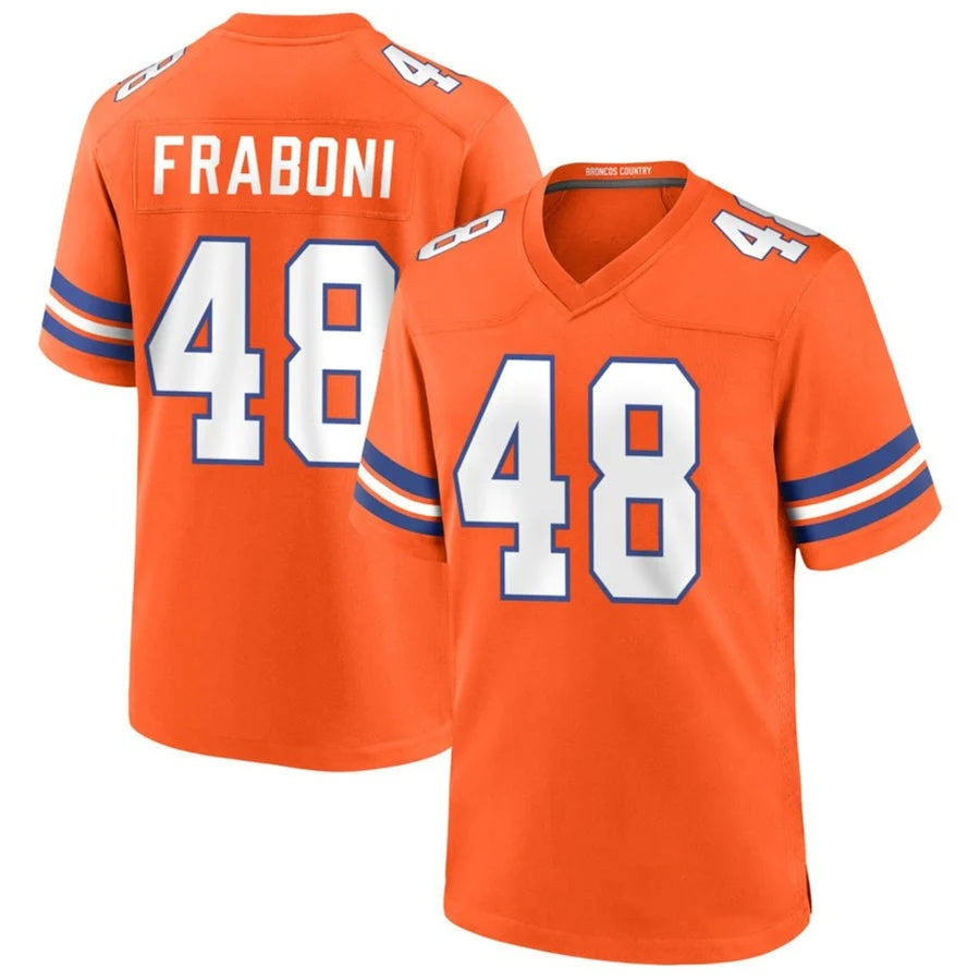 D.Broncos #48 Mitchell Fraboni Player Orange Collection Throwback Game Football Jersey