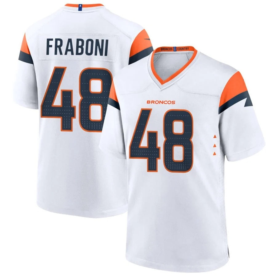 D.Broncos #48 Mitchell Fraboni Player White Home Game Football Jersey