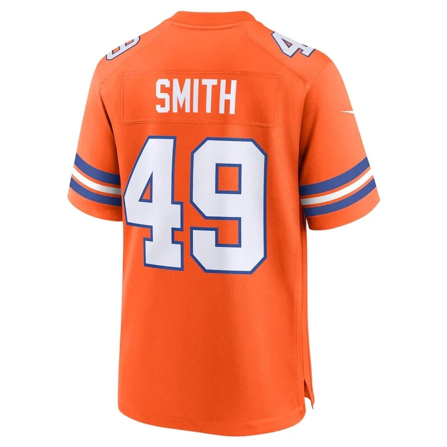 D.Broncos #49 Dennis Smith Orange Mile High Collection 1977 Throwback Retired Player Game Football Jersey