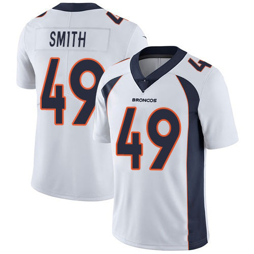 D.Broncos #49 Dennis Smith White Stitched Vapor Untouchable Limited Football Jersey