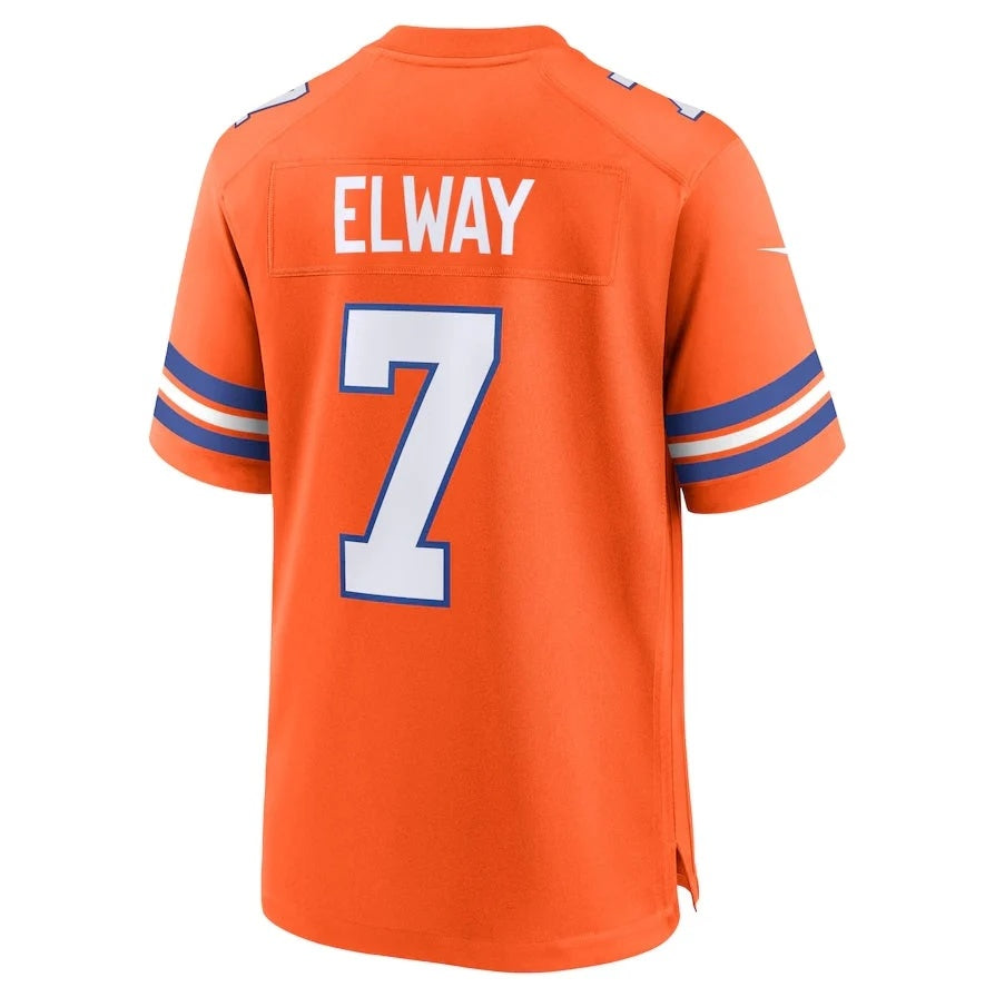 D.Broncos #7 John Elway Orange Mile High Collection 1977 Throwback Retired Player Game Football Jersey