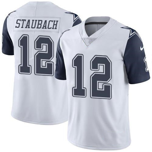 D.Cowboys #12 Roger Staubach White Stitched Limited Rush Football Jersey