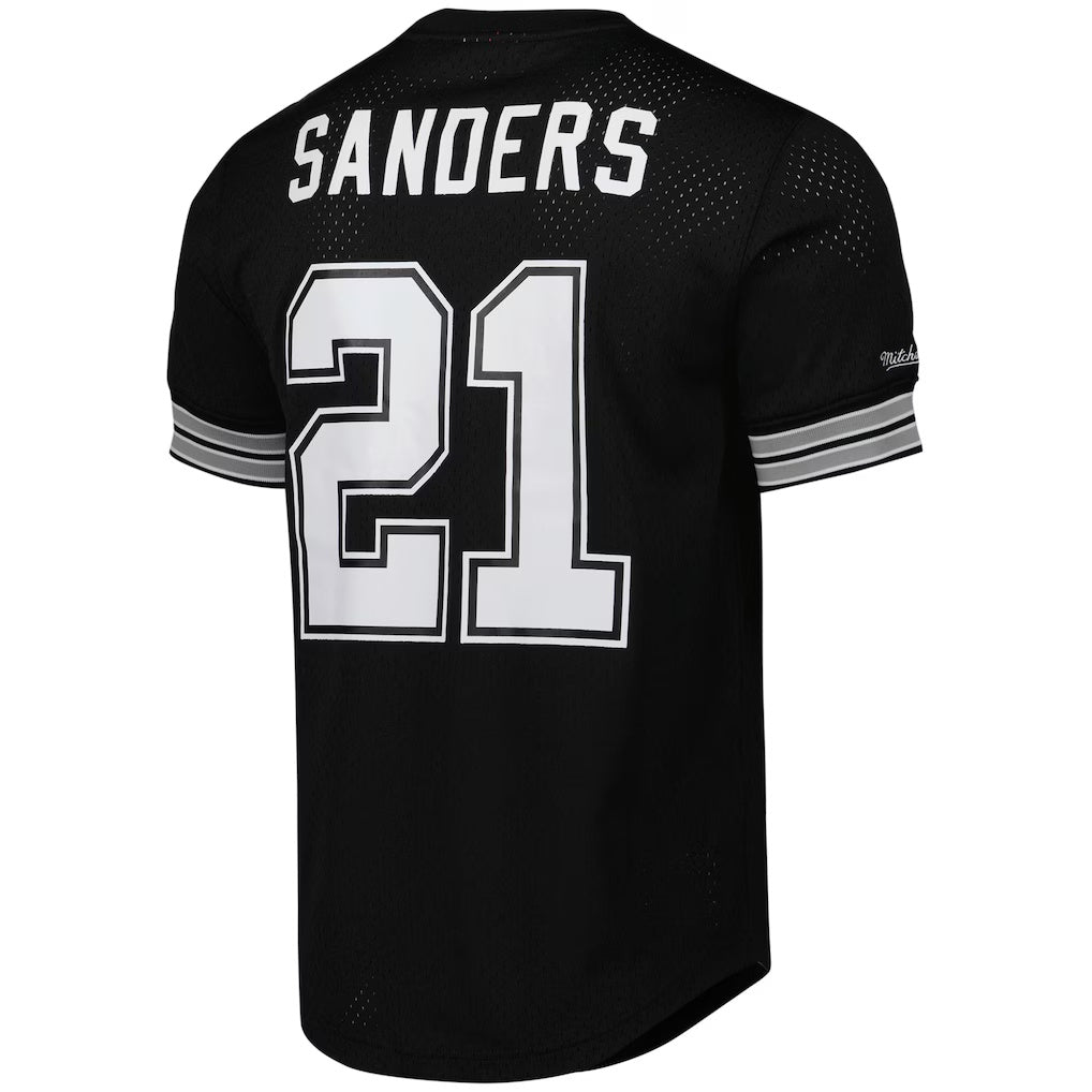 D.Cowboys #21 Deion Sanders Mitchell & Ness Black Retired Player Name & Number Mesh Top Football Jersey