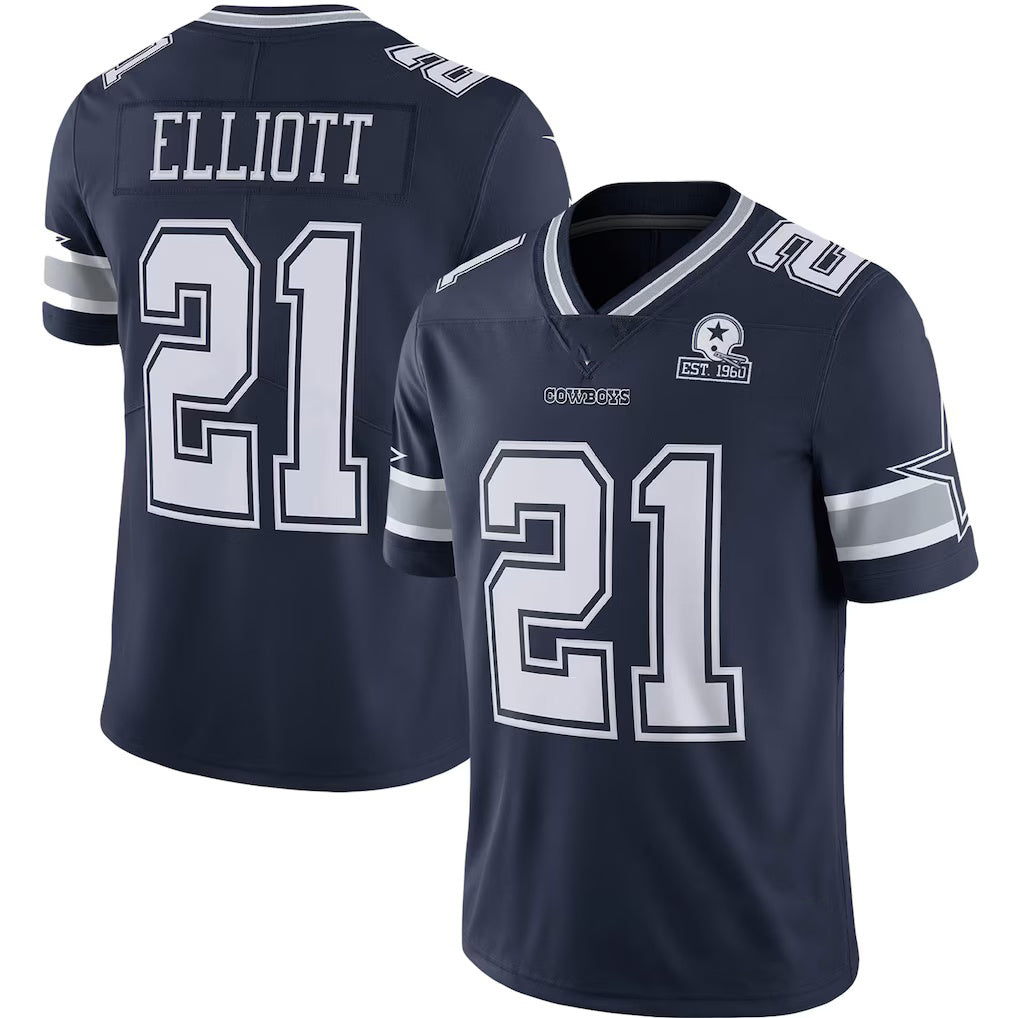 D.Cowboys #21 Ezekiel Elliott Navy 60th Anniversary Limited Football Jersey