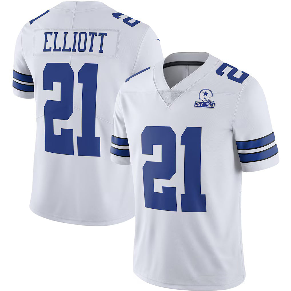 D.Cowboys #21 Ezekiel Elliott White 60th Anniversary Limited Football Jersey