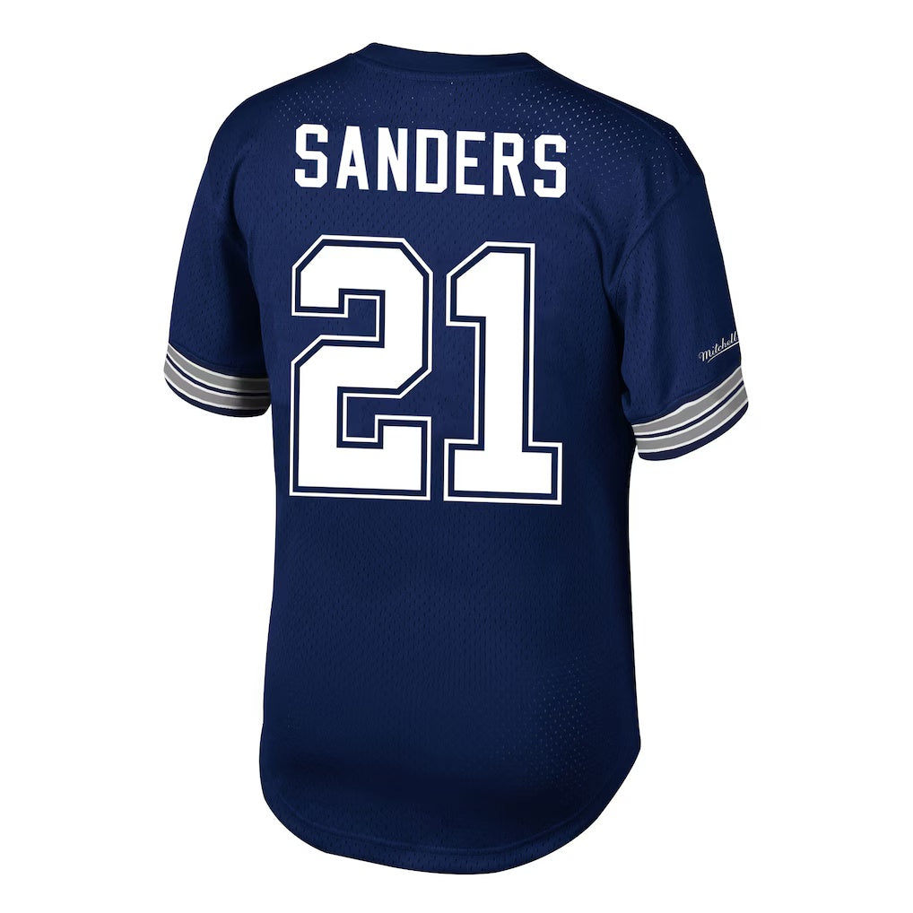 D.Cowboys #21 Deion Sanders Navy Mitchell & Ness Retired Player Name & Number Mesh Top Football Jersey