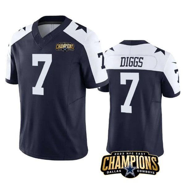 D.Cowboys #7 Trevon Diggs Navy White 2023 F.U.S.E. NFC East Champions Patch Stitched Football Jersey
