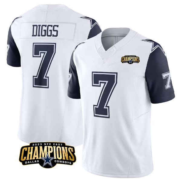 D.Cowboys #7 Trevon Diggs White Navy 2023 F.U.S.E. NFC East Champions Patch Stitched Football Jersey