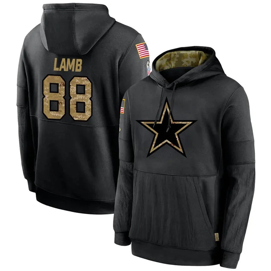 D.Cowboys #88 CeeDee Lamb Player Black Salute to Service Pullover Hoodie Game Football Jersey