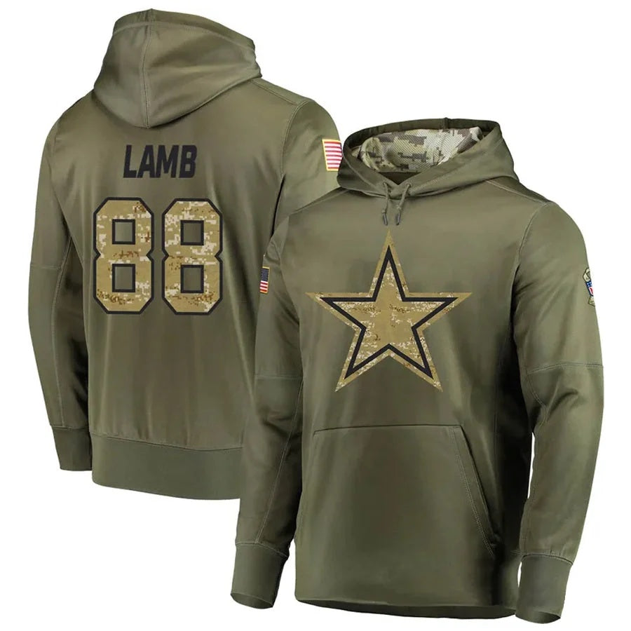D.Cowboys #88 CeeDee Lamb Player Salute to Service Pullover Hoodie Game Football Jersey