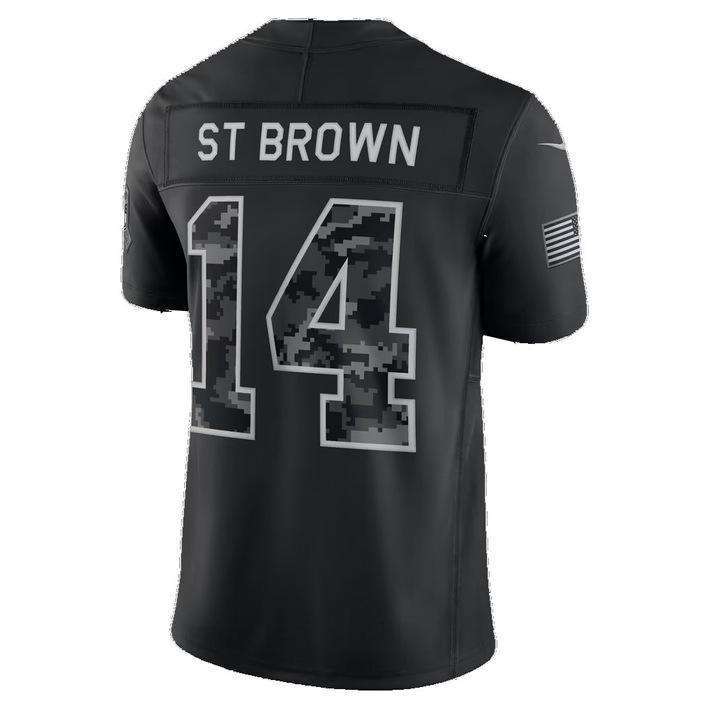 D.Lions #14 Amon-Ra St. Brown Black 2026 Salute to Service Stitched Limited Football Jersey