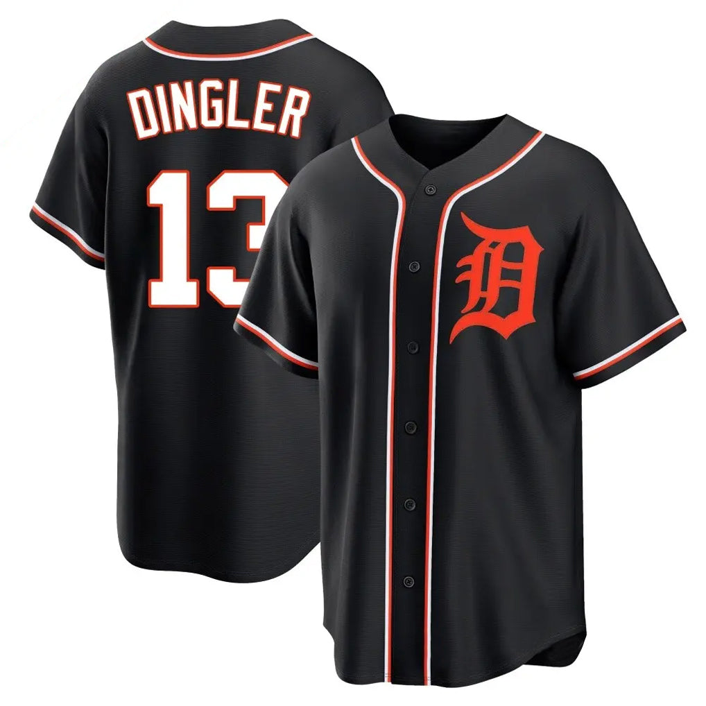 Detroit Tigers #13 Dillon Dingler Player Black Fashion Out Home Game Stitched Baseball Jersey