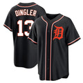 Detroit Tigers #13 Dillon Dingler Player Black Fashion Out Home Game Stitched Baseball Jersey